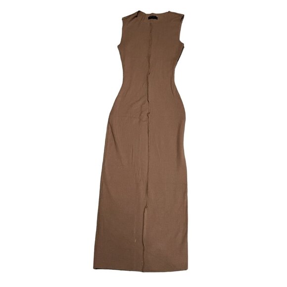 Naked Wardrobe All Snatched Up Ribbed Bodycon Midi Dress Sz Small Womens Taupe C - Picture 4 of 6